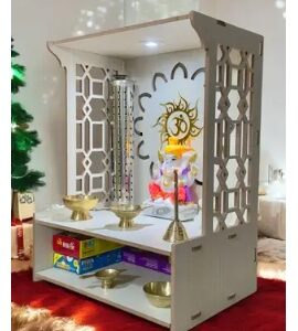 HOODWIN Pooja Mandir Home Office with LED Light H- 18 L- 16 W -8.75 In Home Temple Engineered Wood Home Temple