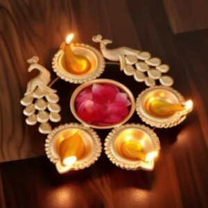 Peacock Decorative Urli Bowl Handcrafted Bowl for Floating Flowers T Light Candle for Home and Diwali Gift -7 inches