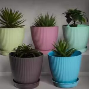 Plastic Round Flower Pots for Home Planters, Terrace, Garden Etc Pack of 05 Multicolor