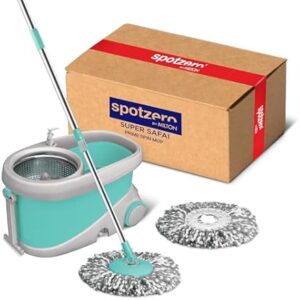 Spotzero by Milton Prime Stainless Steel Wringer Spin Mop with Big Wheel, Puller Handle, Bucket Floor Cleaning and Mopping System 360° Flexible