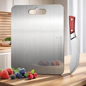 CANWAY® Stainless Steel Chopping Board 31×21 Cm with Handle & Knife | Compact, Hygienic & Easy-Clean Kitchen Cutting Board for Vegetables, Fruits & Meat |