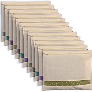 SOLSTICE Cotton Saree Bags/Covers For Storage Set Of - 12 Big Size Single (16 X 14 Inches) With Zip Closure For Clothes Bags And Wardrobe Organizer With Transparent Mesh Window, Beige