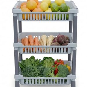E-COSMOS® 3-Layer Kitchen Storage Rack, Multipurpose Vegetable and Fruit Stand, Durable Carbon Steel Organizer