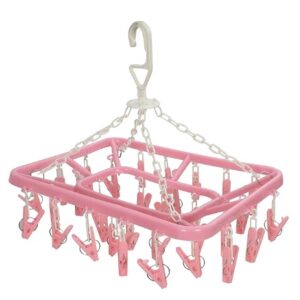 Kuber Industries Baby Clothes Hanger Rack 360 Degree Portable & Rotatable Clips 32 Clips Cloth Drying Hanger