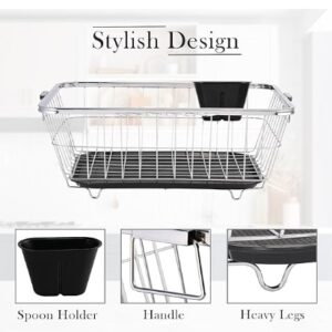 Kuber Industries Stainless Steel Dish Rack for Kitchen Vessels Organizer Stands with Handle Spoon Holder & Draining Tray Included