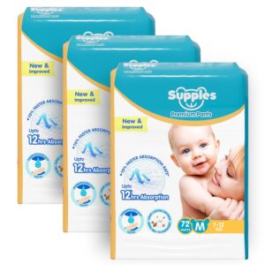 Amazon Brand - Supples Premium Baby Diaper Pants 216 Baby Diapers Medium 7-12 Kg 72 x 3 Packs