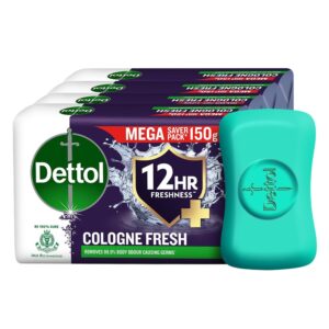 Dettol Cologne Fresh Bathing Soap Bar with 12hr Freshness 150g Pack of 4 (600gm)