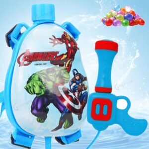 GRAPHENE Blue Holi Pichkari Water Gun for Kids Leak Proof Long Range Backpack Pichkari with 500ML Nano Tank Shooting Pistol Includes 100 Water Balloons