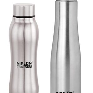 NIRLON Stainless Steel Water Bottle Gym Bottle Fridge Bottle Set of 2 [Ozone 750ml & Tall Bell 1000ml]
