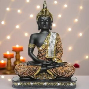 Global Grabbers New Limited Edition 25 Centimetre Meditating Sitting Buddha Idol Statue showpiece Home Decor Decoration Items for Living Room and Gifts