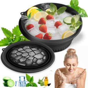 Silicone Collapsible Face Bowl with Built-in Ice Tray, Modern Style, Black, Round, Dishwasher Safe, for Face Bath