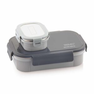 WARMEO MICROMATE Microwave-Safe Stainless Steel Lunch Box, Bpa Free Perfect for Office, School, Travelling, Combo(800ml+150 ml)Grey