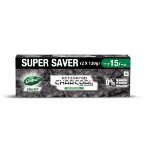 DABUR Herb'L Activated Charcoal Toothpaste-240G (120Gx2,Pack Of 2 )Black Gel Toothpaste Whitening Fluoride Free Fights